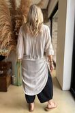 Golden Threads Dobby High Low Shirt Stone